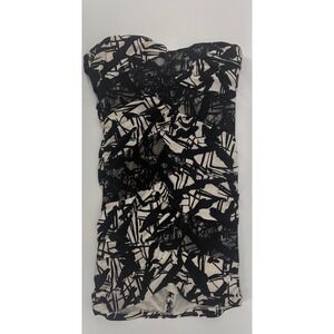 Windsor Vintage Y2K Strapless Lace Ruched Mini Dress Black White Abstract Size M